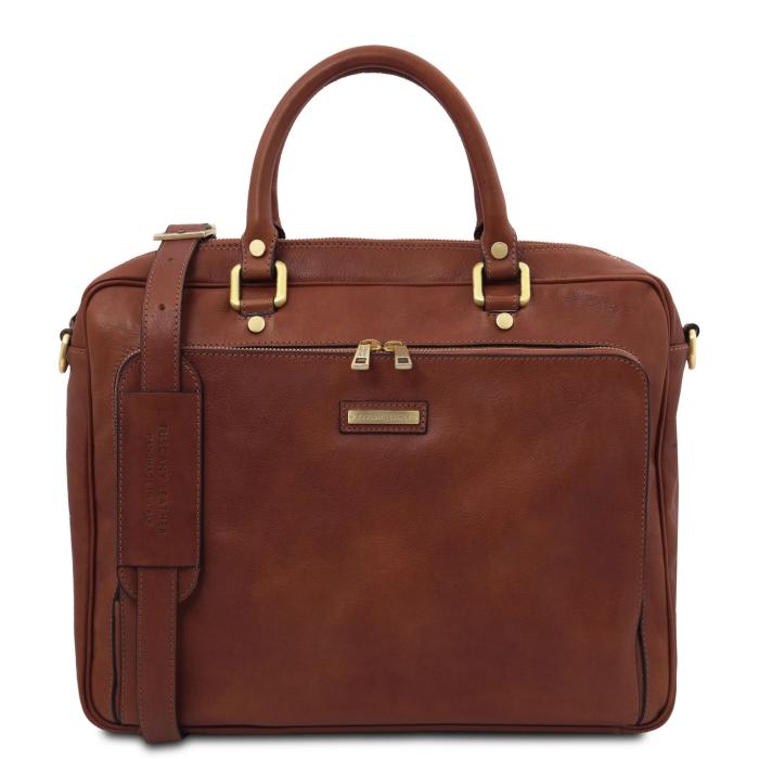 Unisex odinis krepšys kompiuteriui -Pisa - Leather laptop briefcase with front pocket