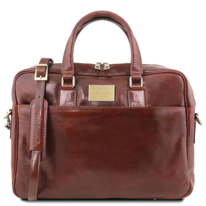 Unisex odinis krepšys kompiuteriui -Urbino - Leather laptop briefcase 2 compartments with front pocket